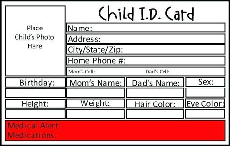 Jul 21, 2013 - FREE child safety ID to help keep our precious children safe Please remember these are free to use. . Child id card template free
